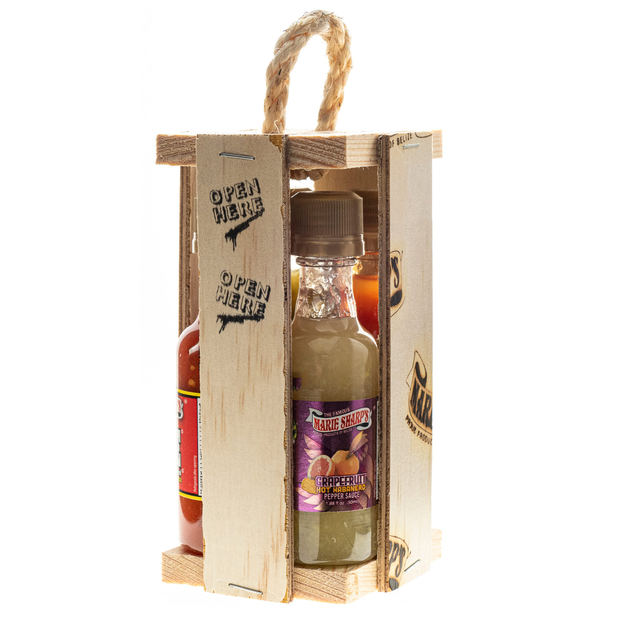 Marie Sharp's Four Little Geschenkset, Holzrahmen von der Seite mit Kordelgriff