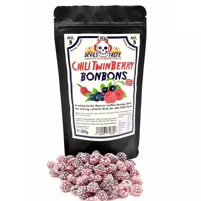 Chili Twin Berry Bonbons – Blaubeere & Himbeere | mittelscharf, fruchtig | 200 Gramm