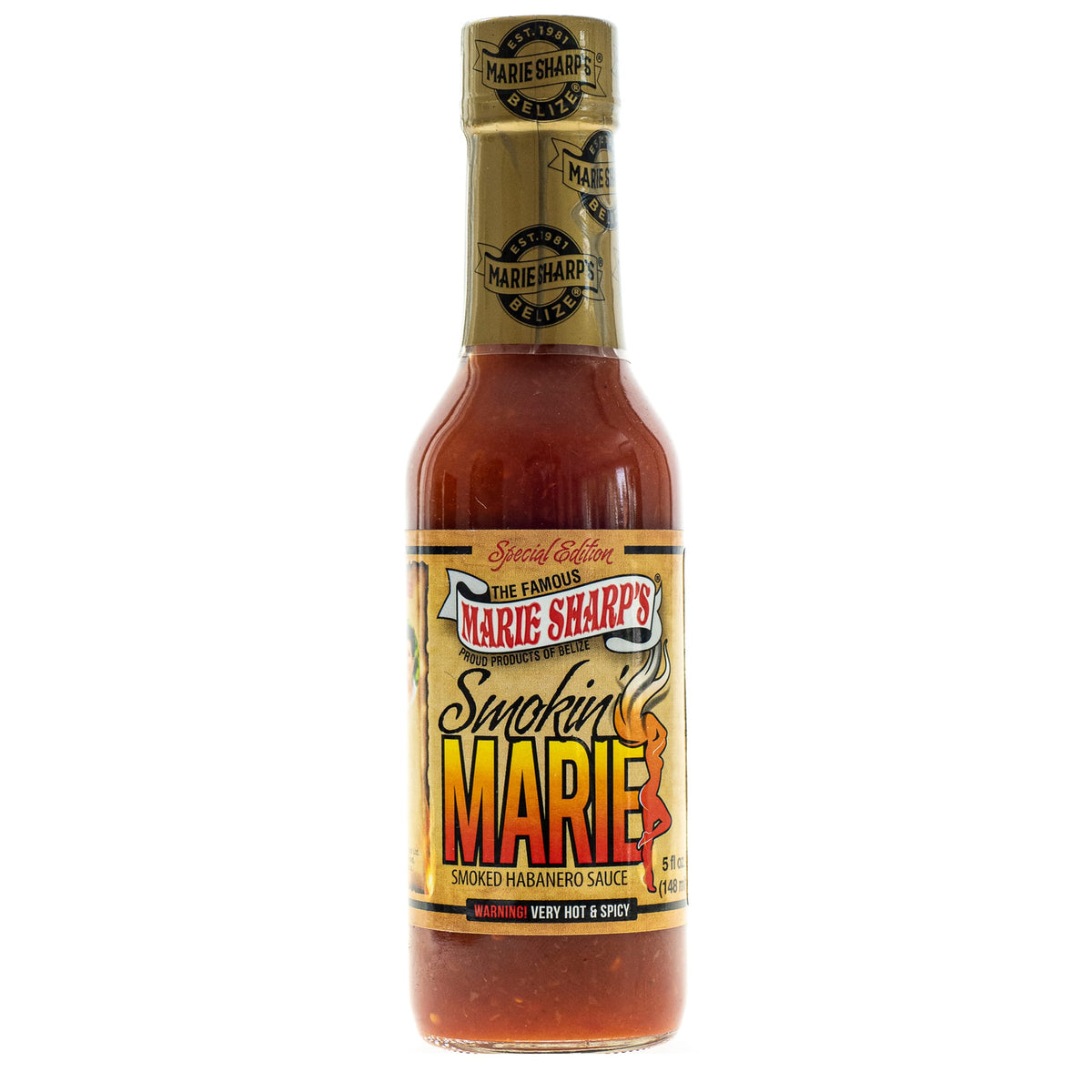 Marie Sharp's Smokin' Marie Habanero Sauce, 148-ml-Flasche von vorne