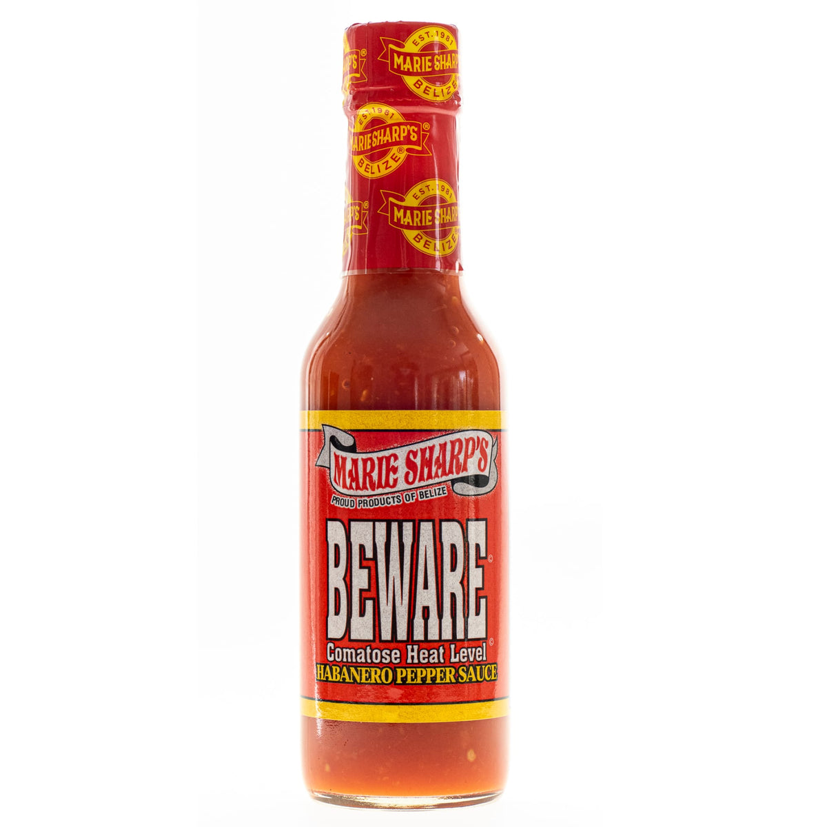 Marie Sharp's Beware Habanero Sauce, 148-ml-Flasche von vorne