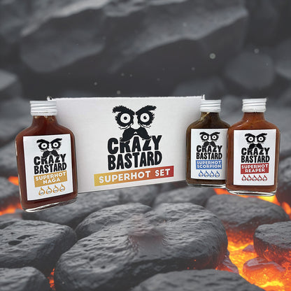 Crazy Bastard Super Hot Saucen Set (250'000 - 500'000 Scoville Units) - Mega scharfe Chilisaucen