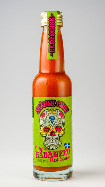 Skånsk Chili Original Habanero Hot Sauce, 100-ml-Bioflasche von vorne
