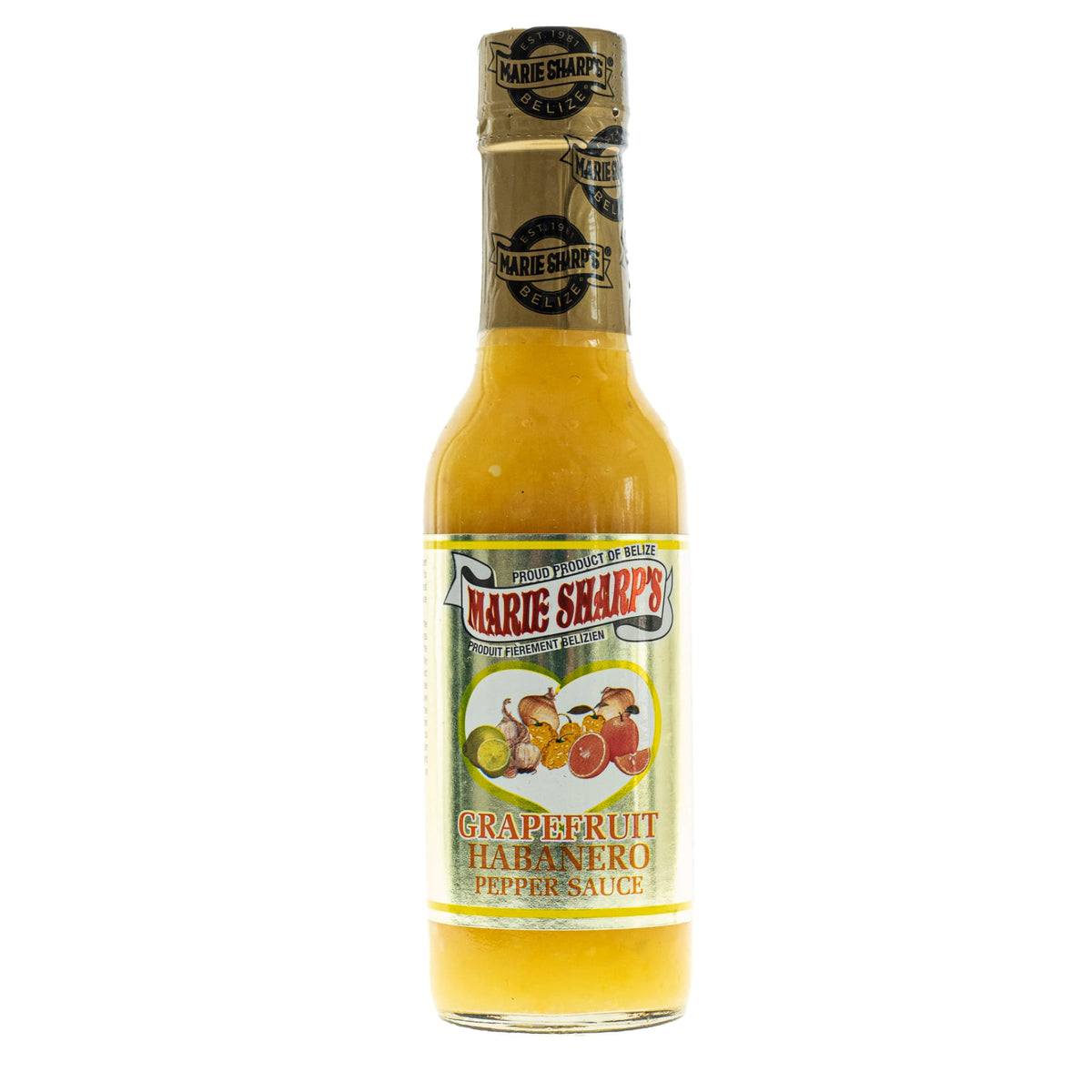 Marie Sharp's Grapefruit Pulp Habanero Sauce, 148-ml-Flasche von vorne