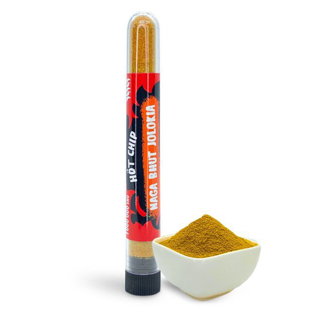 Hot Chip Naga Bhut Jolokia Chilipulver im Reagenzglas