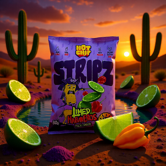 Hot Chip Strips limed Habanero Chili Strips | feuriger Habanero Knabberspass | 80 Gr