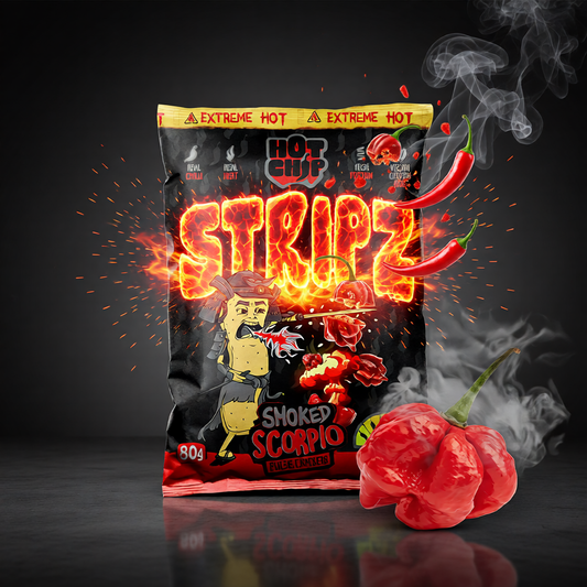 Hot Chip Strips smoked Trinidad Moruga Scorpion – feuriger Knabberspass (80 g)

Dünn, kross &amp; extrem scharf 