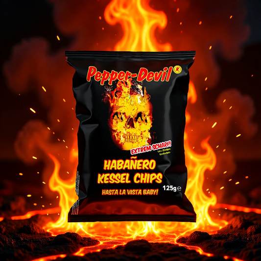 Pepper-King Habanero Kessel Chips - sehr scharfe Kartoffelchips - 125 Gr