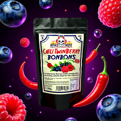 Chili Twin Berry Bonbons – Blaubeere & Himbeere | mittelscharf, fruchtig | 200 Gramm