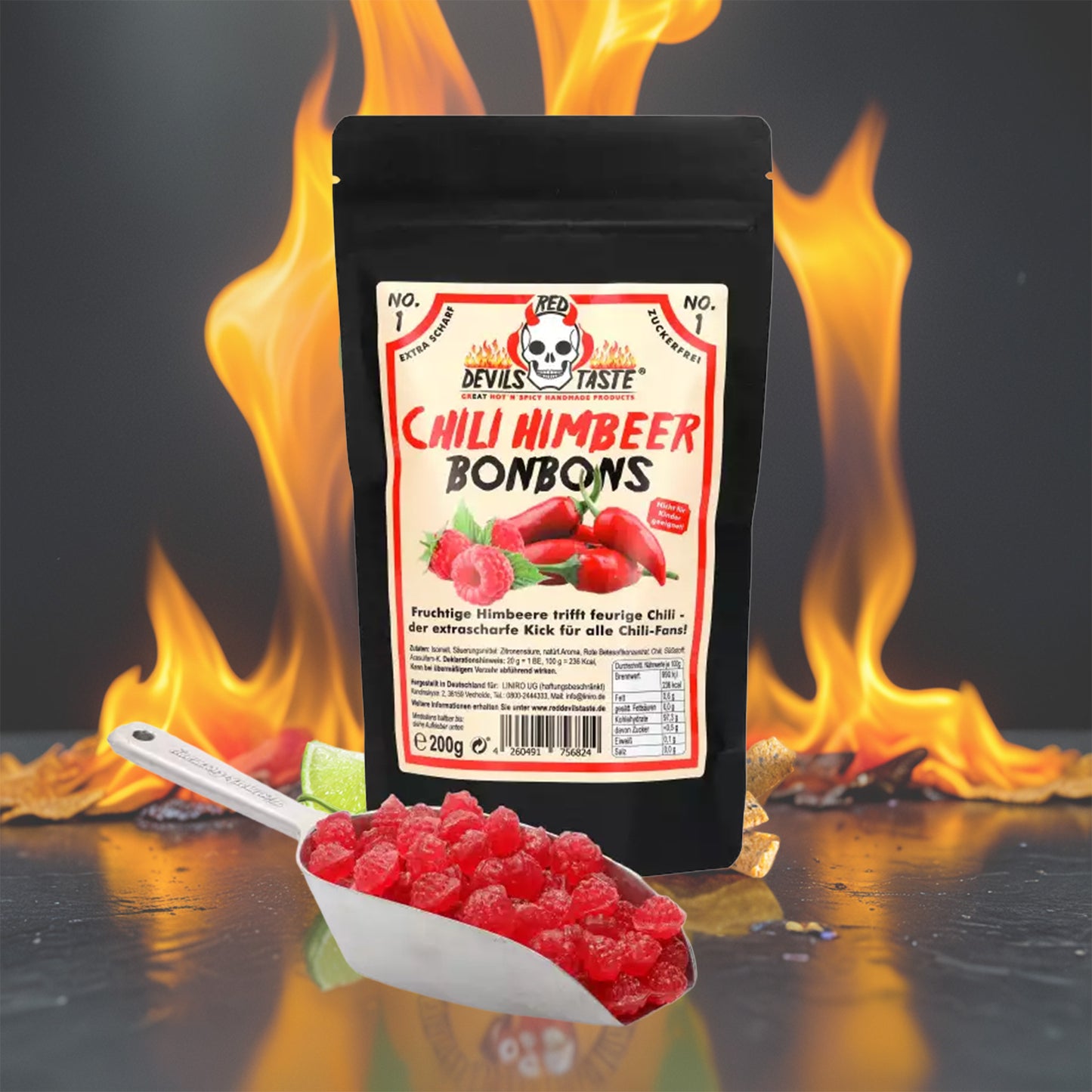 Scharfe Chili Himbeer-Bonbons