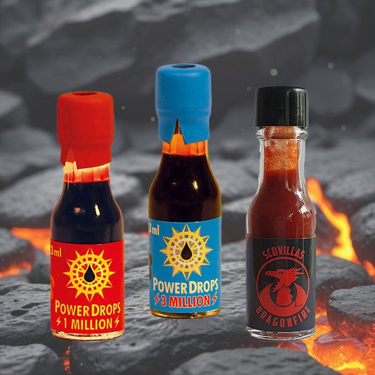 Scovilla Ultra 3er Geschenkset mit 1 und 3 Millionen Scoville Untits sowie Hot Sauce