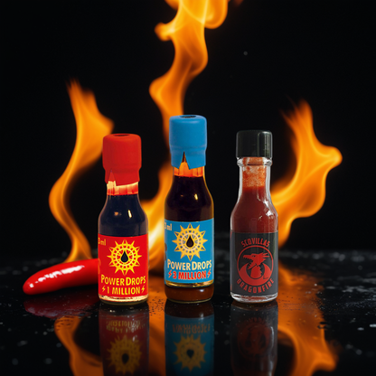 Scovilla Ultra 3er Geschenkset mit 1 und 3 Millionen Scoville Untits sowie Hot Sauce