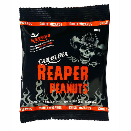 Chilli Wizards Carolina Reaper Peanuts - XXX scharfe Erdnüsse in der 80 Gramm Packung